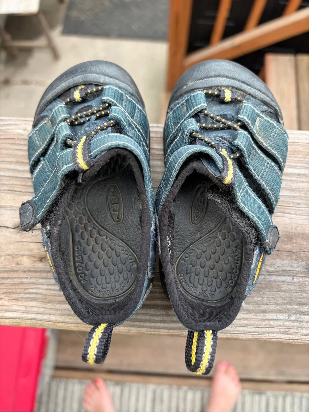 Kids Keen Blue Waterproof Closed-Toe Outdoor Sandals with Yellow Accents
